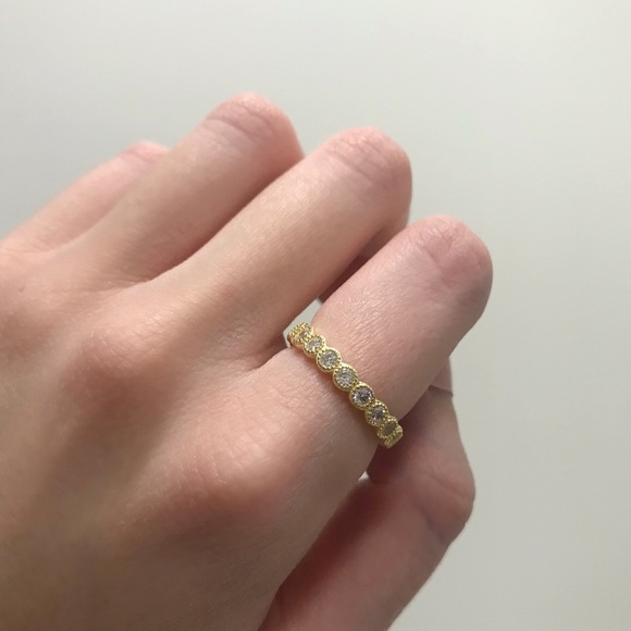 Yellow Gold Plated CZ Antique Bezel Eternity Ring - Picture 4 of 4